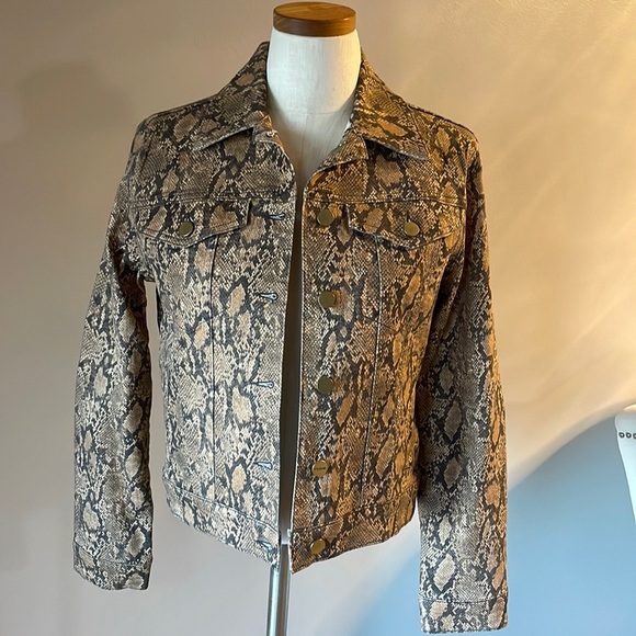 FRAME Le Vintage jacket coated python bomber / moto cotton stretch denim Small - Picture 3 of 17